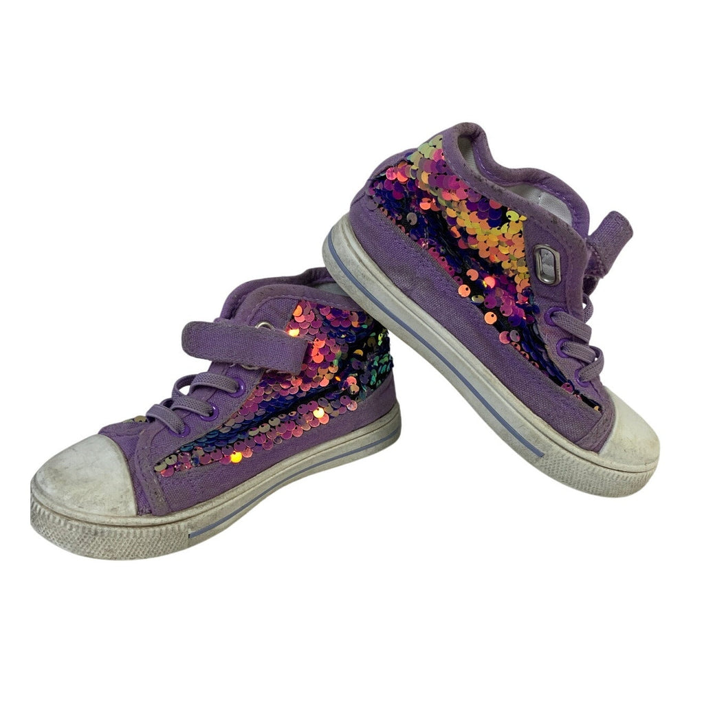 K KomForme Toddler Girls 9 Rainbow Sequin Sneaker Laced High Top Round Toe Shoes