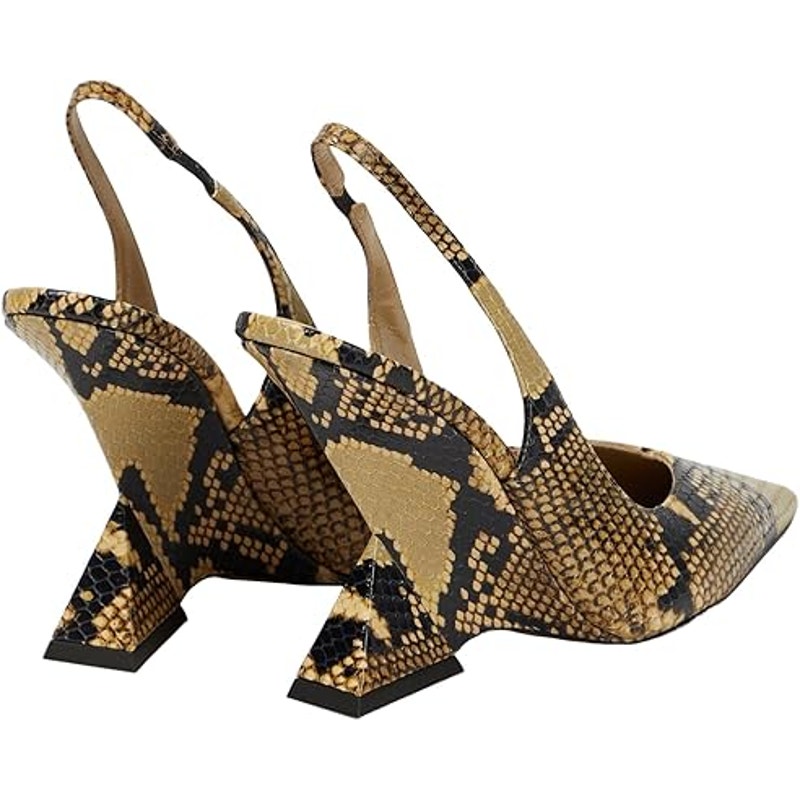 New Caglglz Womens Size 10 Gold Black Faux Snake 4.5" Wedge Heel Slingback Shoes