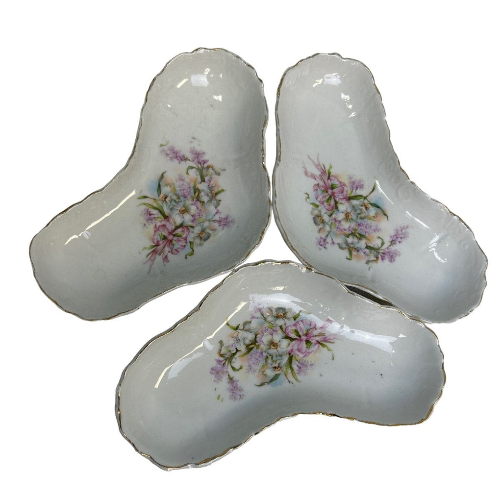 Set of 3 Vintage Heart Shaped Triangle Ceramic Shallow Floral Dishes Tablescape