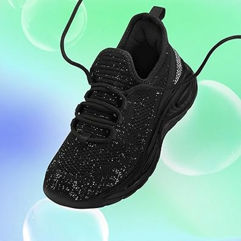 New Runside Girls 13 Black Glitter Lightweight Lace Up Non Skid Athletic Shoes