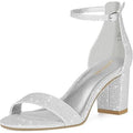 Pizz Annu Womens Size 7 Silver Glitter 2.5" Heel Open Toe Ankle Strap Shoes