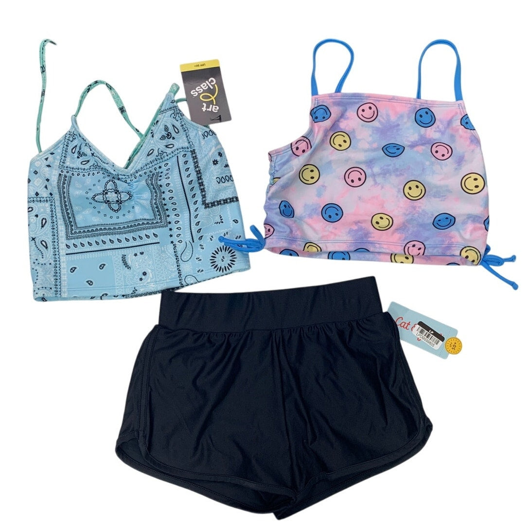 Lot of 3 New Cat & Jack Art Class Girls Medium Smiley Face Bikini Top Swim Short