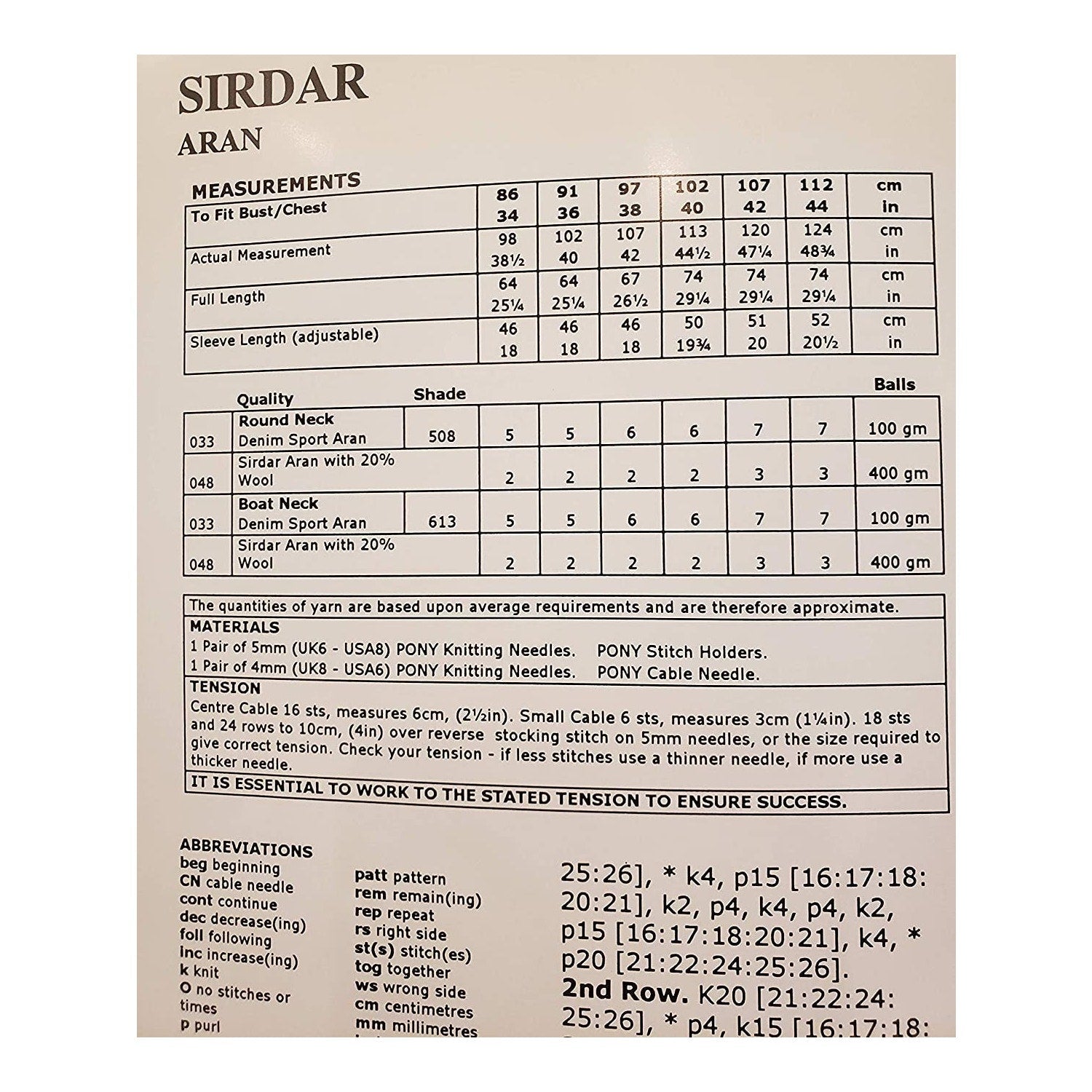 New Sirdar 5110 Denim Sport Aran Mens Womens Cabled Sweater Knitting Pattern