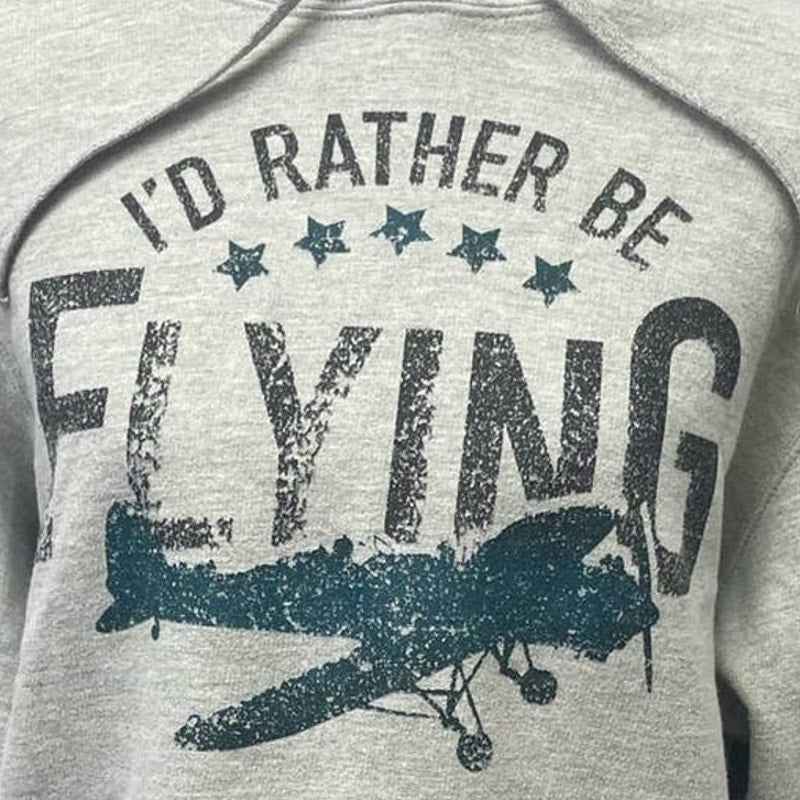 I'd Rather Be Flying Plane Mens Large Long Sleeve Cotton Blend Sweatshirt Hoodie