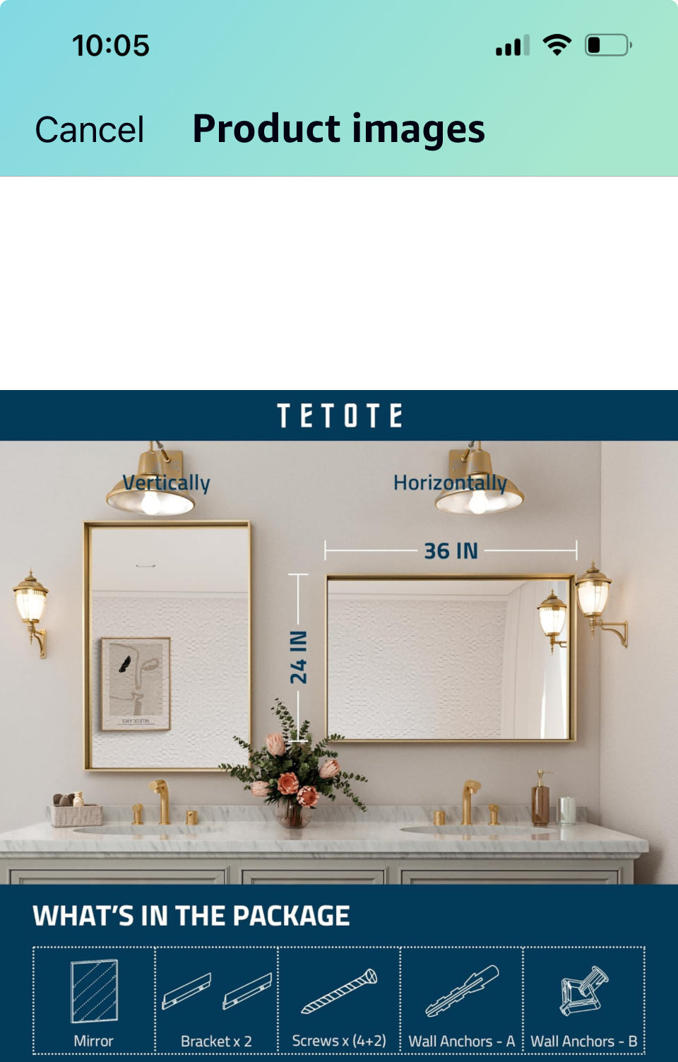 TETOTE Brushed Gold Bathroom Mirror 24 x 36 Inch Rectangle Gold Metal Framed Bathroom Vanity Mirror, Modern Farmhouse Rectangular Brass Frame Large Wa