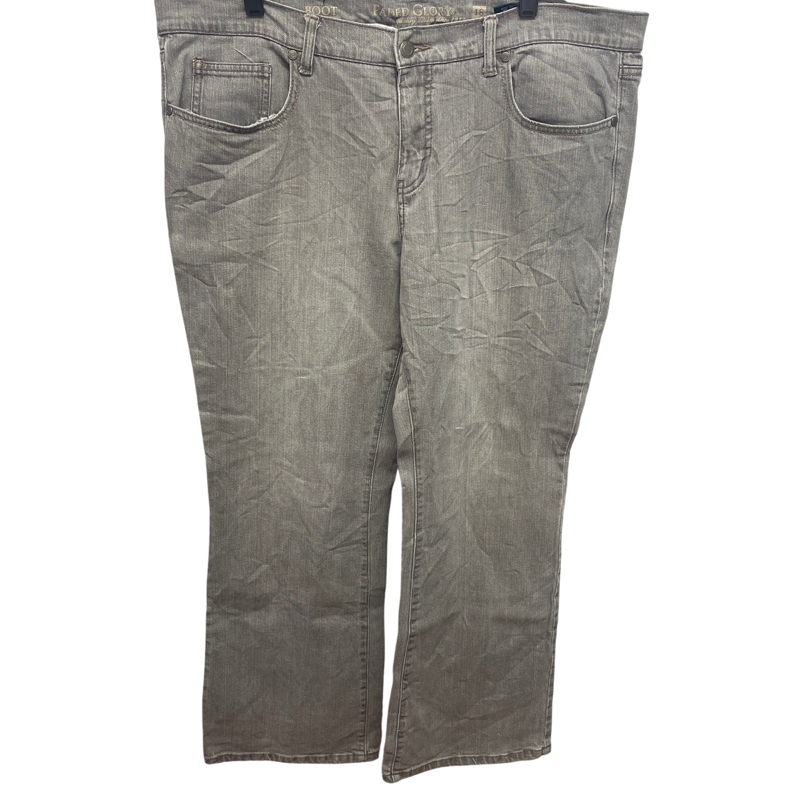 Faded Glory Size 18 Petite Boot Cut Light Gray Straight Leg Stretch Denim Jeans