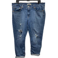 Levis Size 33 Factory Distress Cropped Boyfriend Stretch Cotton Denim Blue Jeans