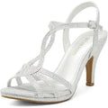 New Dream Pairs Womens Size 8 Silver Glitter Stilettos Open Toe 3.5" Heels Shoes