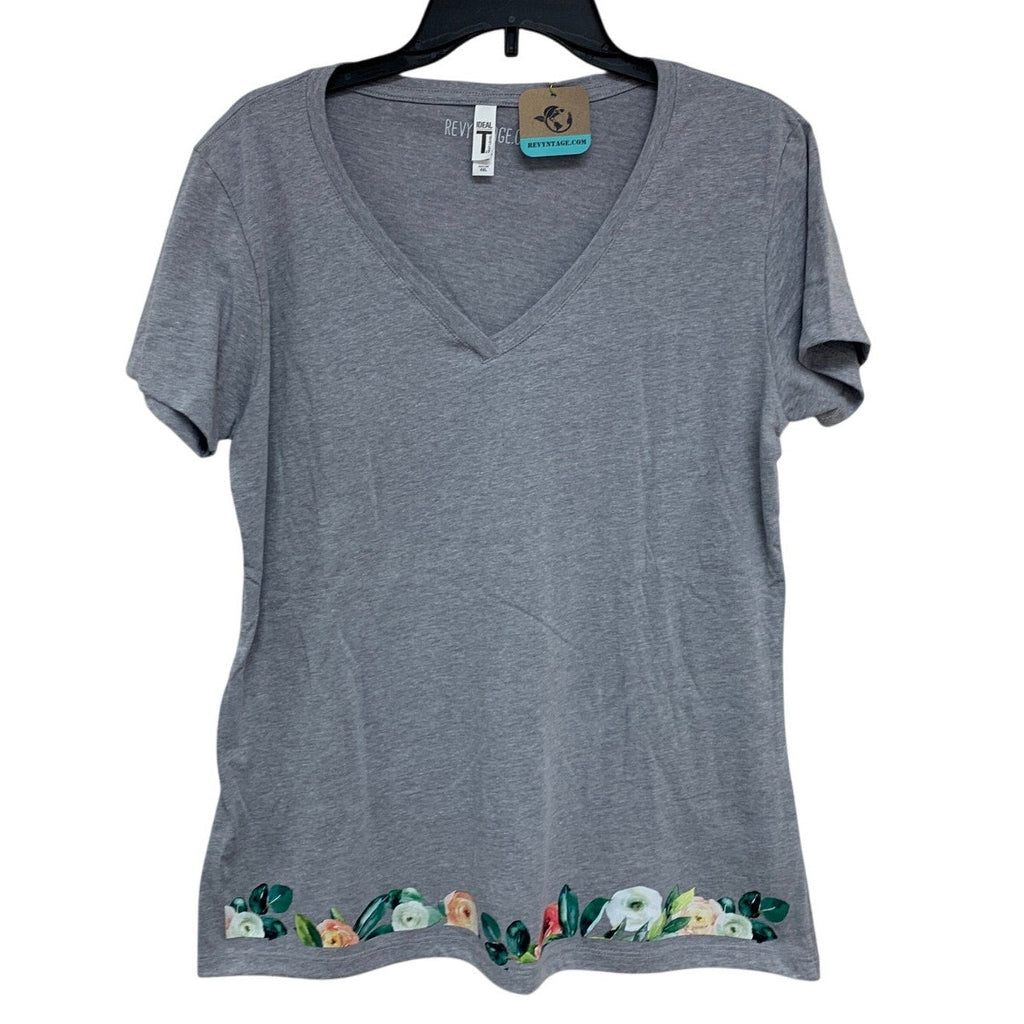 New Hand Printed XXL Heathered Gray Floral Wrap Around Short Sleeve Tee Shirt