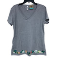New Hand Printed XXL Heathered Gray Floral Wrap Around Short Sleeve Tee Shirt