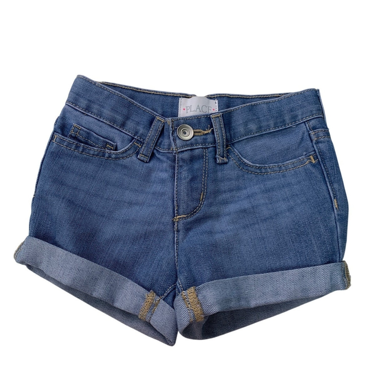 The Children's Place Girls Size 4 Short Sleeve Polo Shirt Denim Midi Shorts