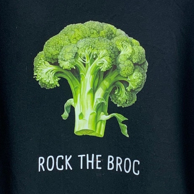 Upcycled Hand Printed Womens XL Rock The Broc Broccoli Long Sleeve Sweatshirt