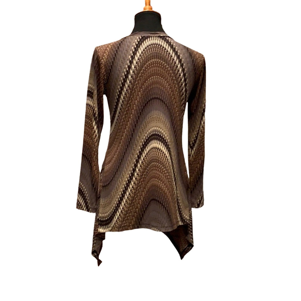 Sharon Max Small 1960s Inspired Brown Flowy Zig Zag Chevron Long Tunic Top