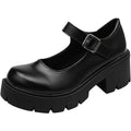 New Womens Size 11 Black Faux Leather 2.5" Platform Heel Mary Jane Chunky Shoes
