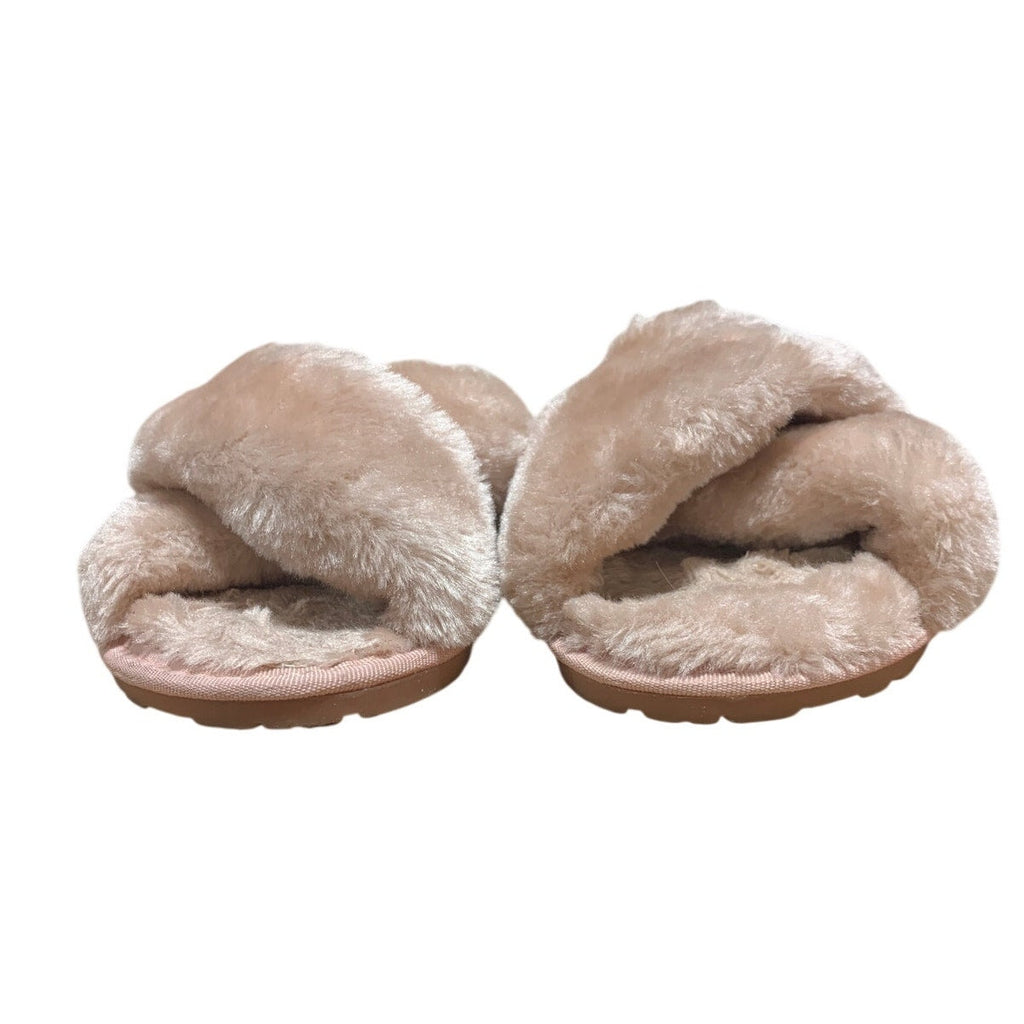 Crazy Lady Womens Size 7/8 Pale Pink Fuzzy Plush Memory Foam Cross Band Slippers