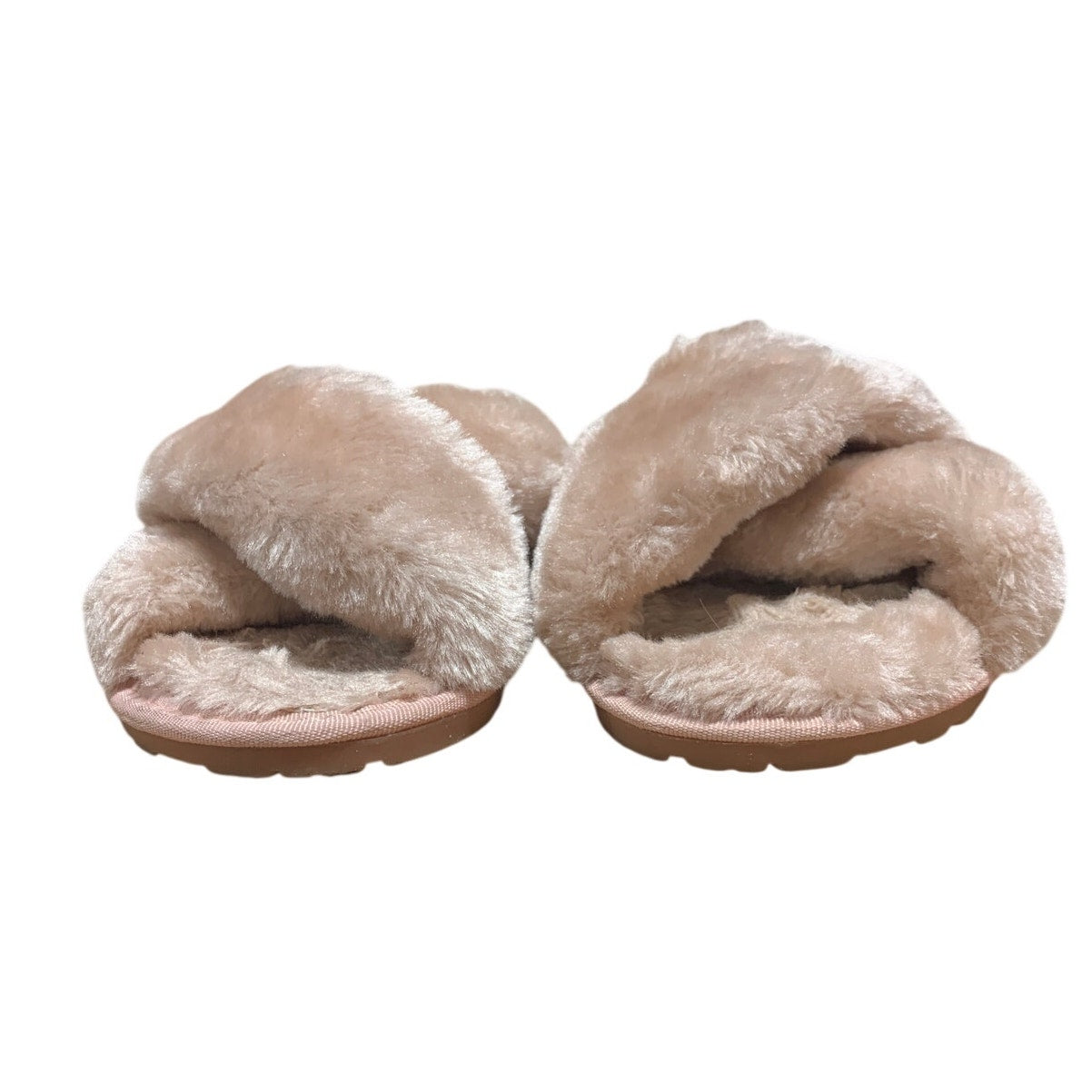 Crazy Lady Womens Size 7/8 Pale Pink Fuzzy Plush Memory Foam Cross Band Slippers