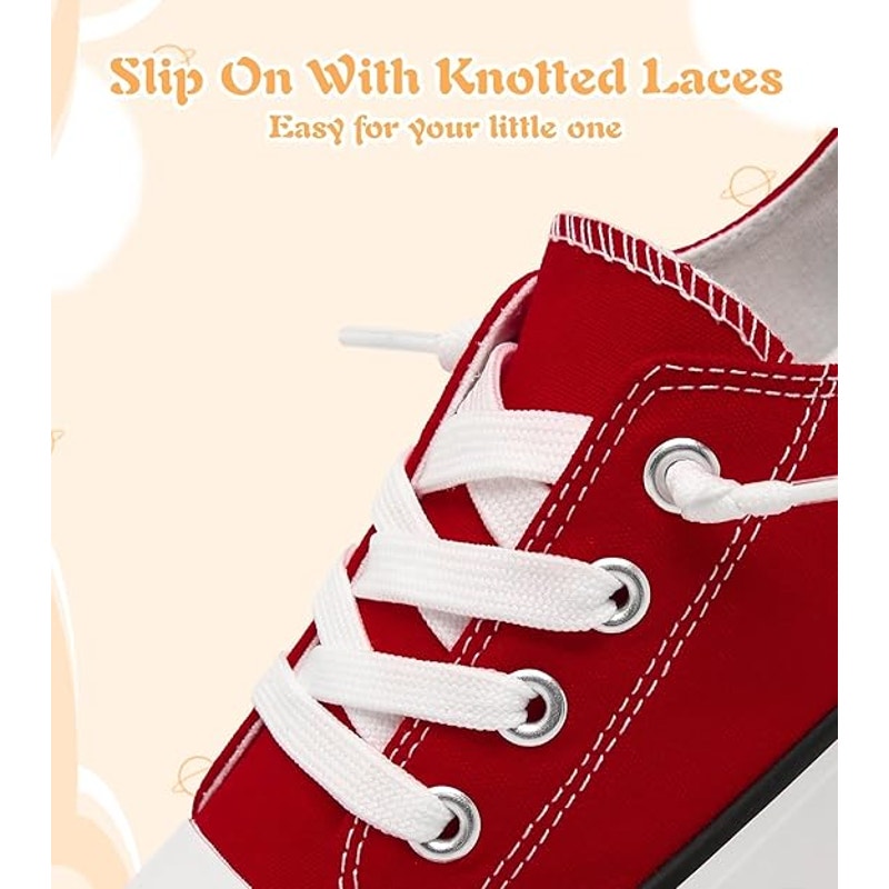 Boys Size 7 Red Canvas Sneakers Lace Up Low Top Round Toe Classic Shoes