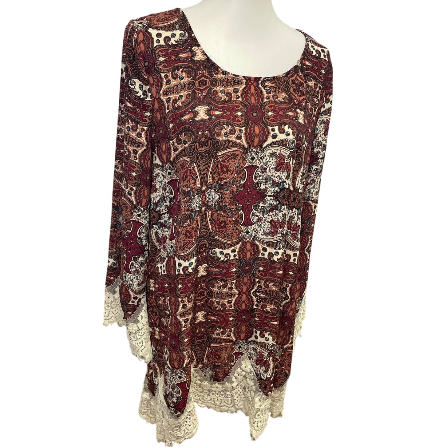 Blu Pepper Womens Large Long Sleeve Paisley Print Lacy Polyester Blend Dress