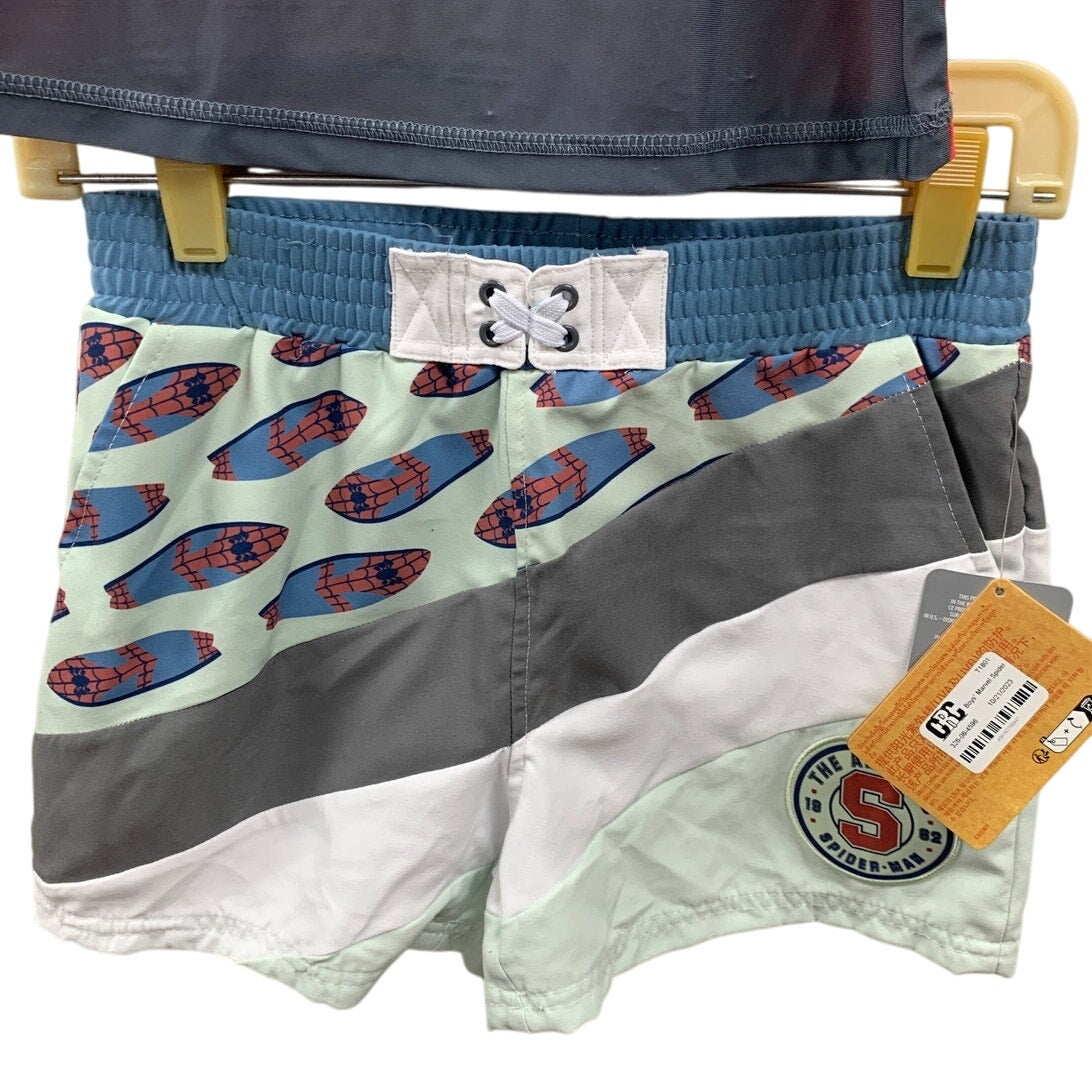 New Disney Marvel Boys Medium (8) Spiderman 2PC Swim Trunk Swimming Shirt Set
