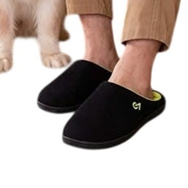 New VeraCosy Men 9/10 Black Lime Slide On Memory Foam Rubber Sole House Slippers