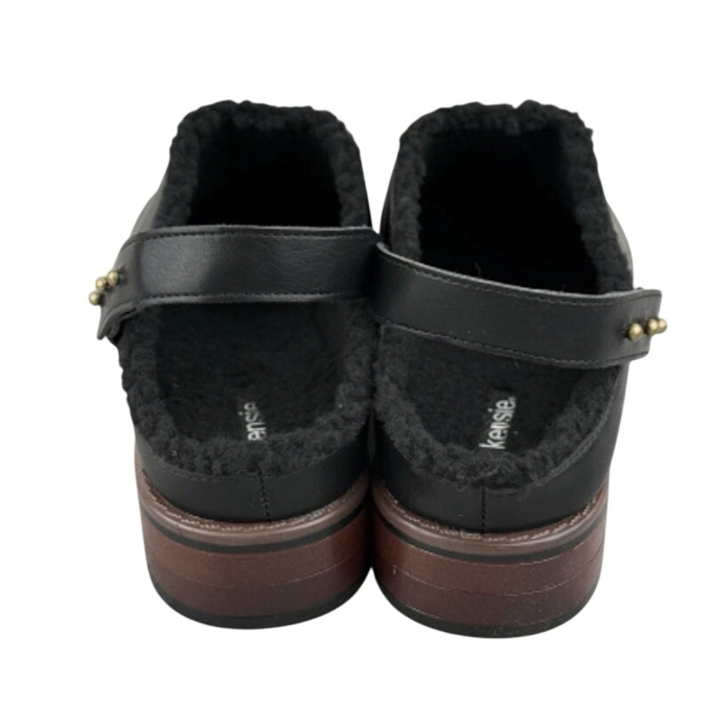 New In Box Kensie Womens Size 7 Black Faux Leather Wrylie Lined Clog Shoes