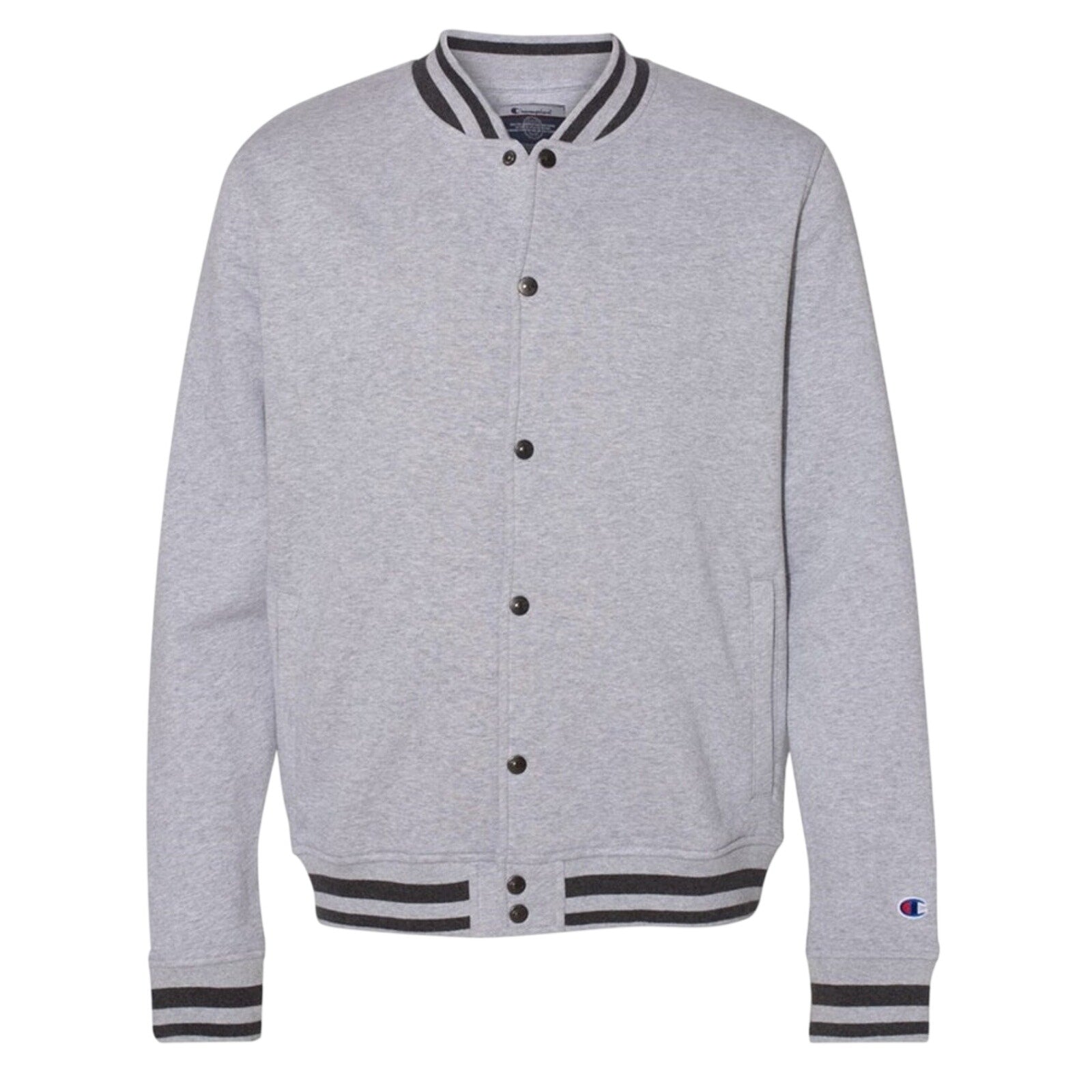 New Champion Mens Medium Gray Snap Up PolyCotton Athletic Wear Bomber Jacket