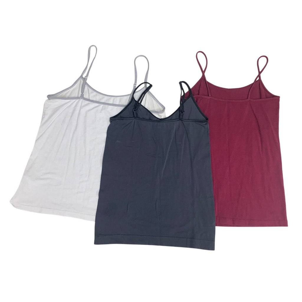 Lot of 3 Womens Medium Maroon Gray White Adjustable Straps Cami Tank Tops