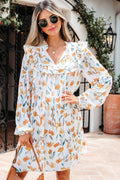 Floral Tied V-Neck Long Sleeve Mini Dress