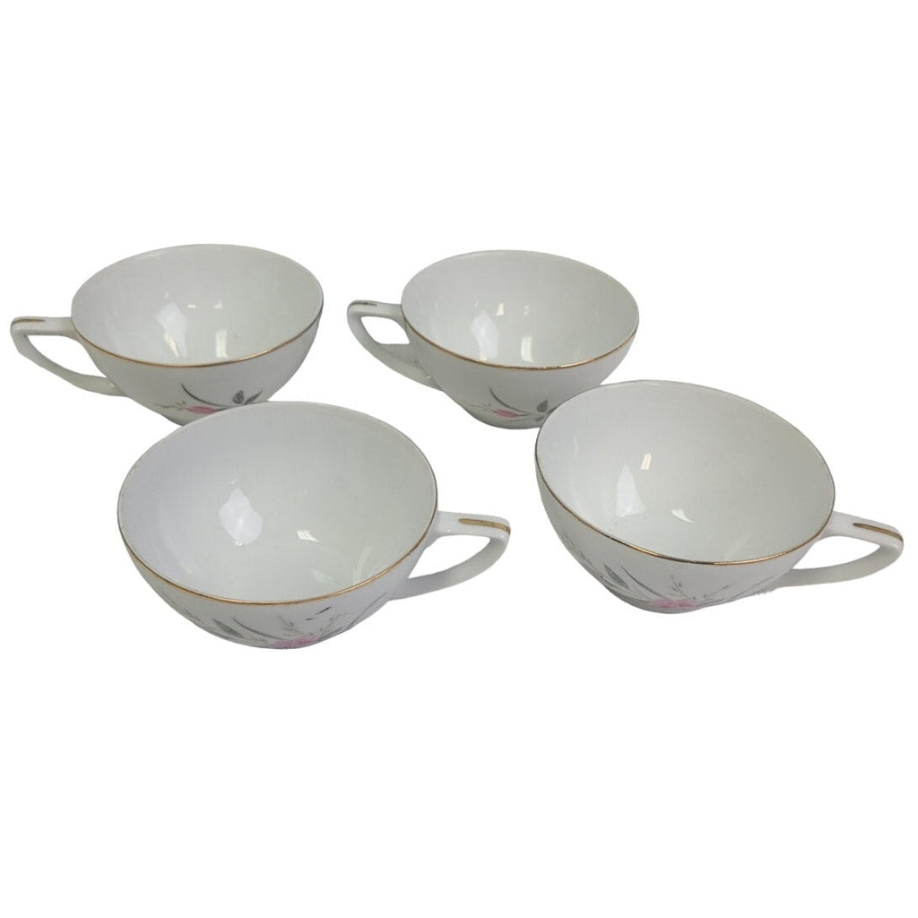 Set of 4 Vintage Golden Rose Flower Gold Rim Fine China Japan Teacups Saucers