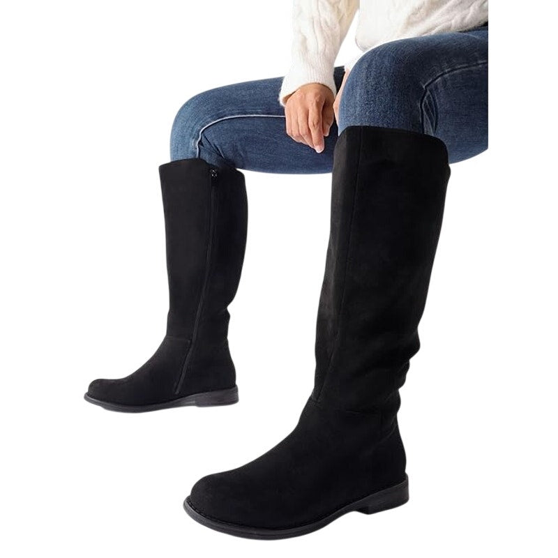 New Shoe'NTale Womens Size 8 Black Faux Suede Wide Calf Knee High Low Heel Boots
