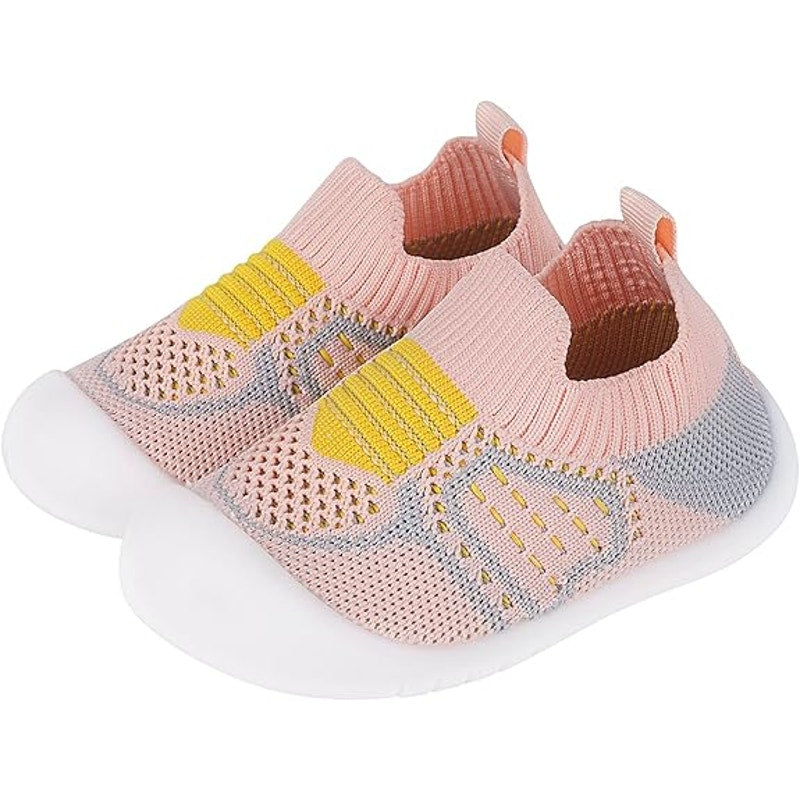 Baby Girls Size 0 Pink Yellow Sneakers Slip On Round Toe Rubber Sole Shoes
