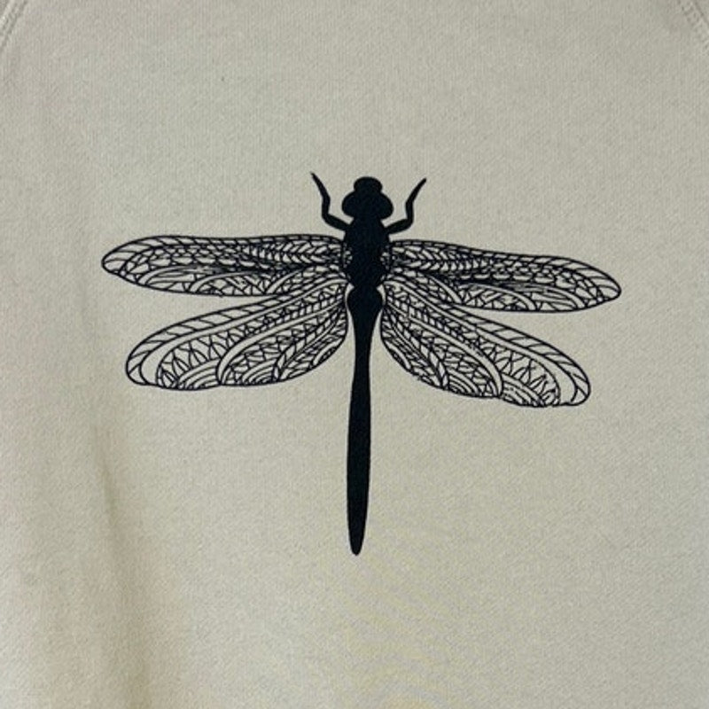 Upcycled Hand Printed Womens Medium 100% Cotton Dragonfly Long Sleeve Sweatshirt