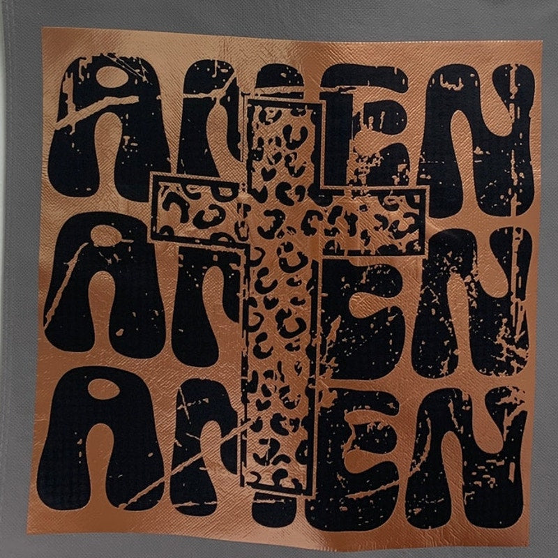 New Upcycled Hand Printed Amen Amen Amen Jesus God Cross Shopper Tote Bag