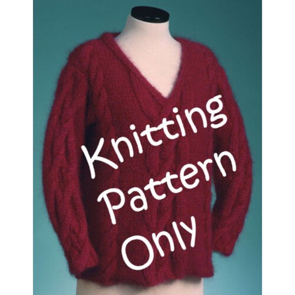 New Sue McCain Vermont Fiber Designs 124 V-Neck Cable Pullover Knitting Pattern