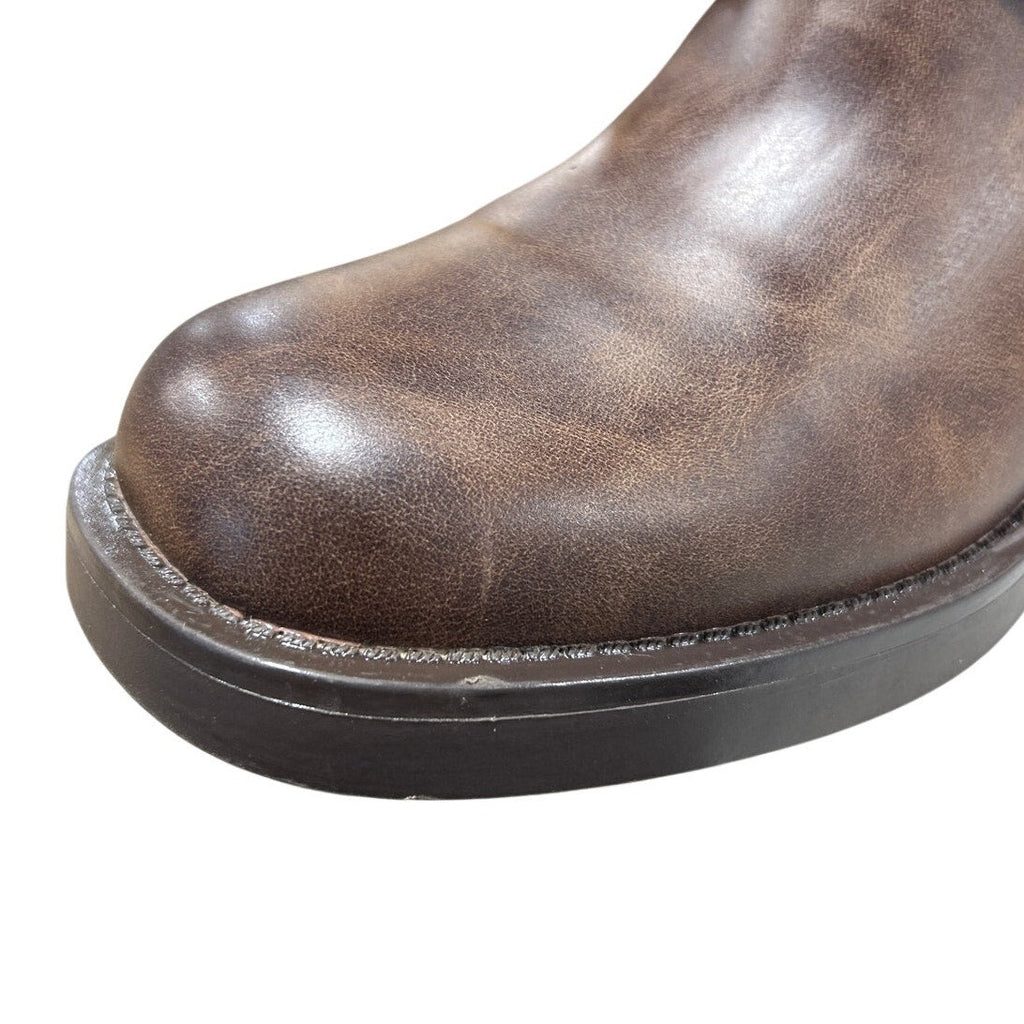 Dream Pairs Womens Size 8 Brown Faux Leather 2" Block Heel Knee High Moto Boots
