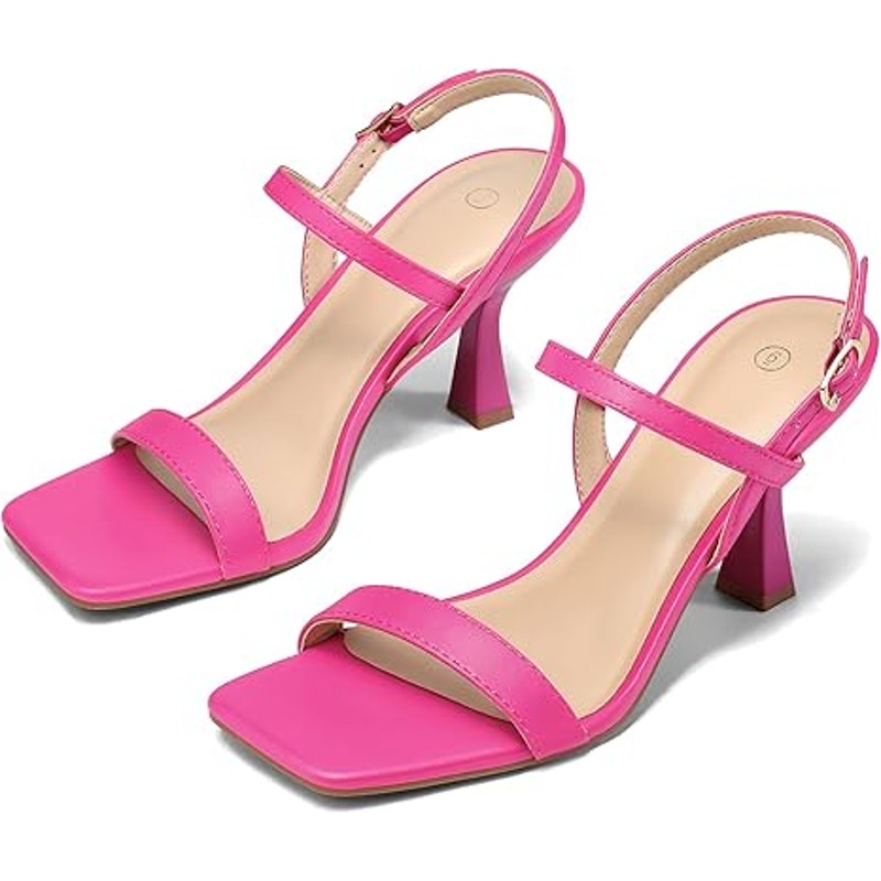 New Mysoft Womens Size 9 Hot Pink Open Toe 3.5" Heel Ankle Strap Sandal Shoes