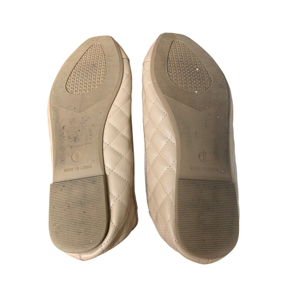 Afeetsing Womens Size 6 Tan Round Closed Toe Faux Leather Ballet Flats Shoes