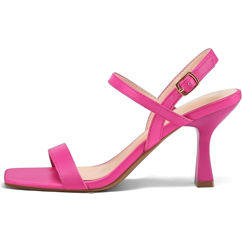 New Mysoft Womens Size 9 Hot Pink Open Toe 3.5" Heel Ankle Strap Sandal Shoes