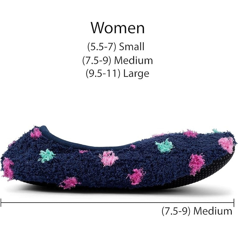New Womens Large (9.5-11) Navy Blue Polka Dot Slip Resistant House Slippers