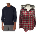 New Champion Unisex Medium Navy Pullover Sweatshirt w Bonus Plaid Flannel Hoodie