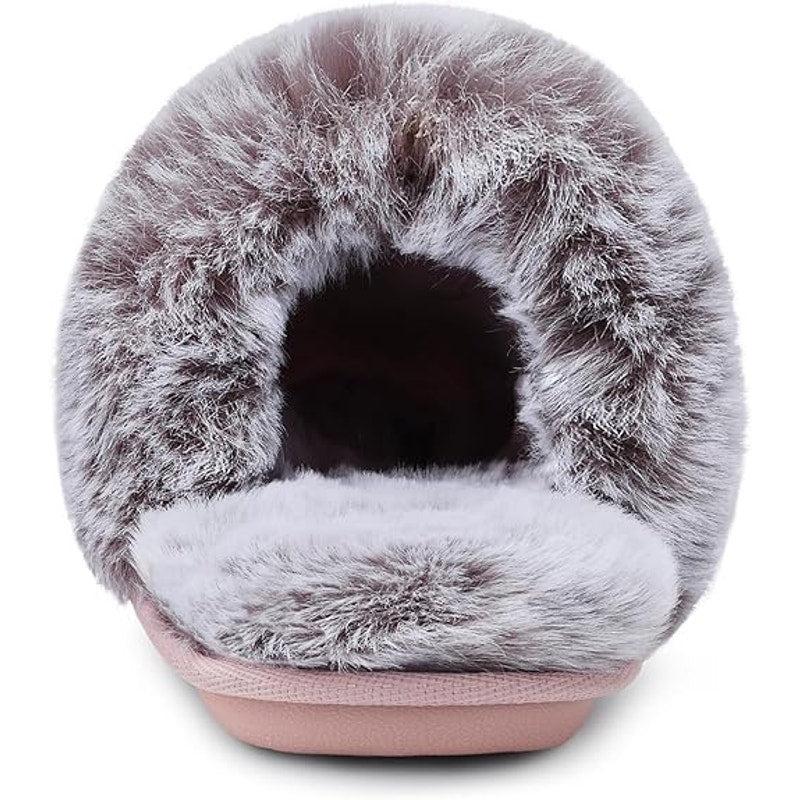 Vidayie Women Size Large (7-8) Pink Faux Suede Furry Slide On Mule Slipper Shoes