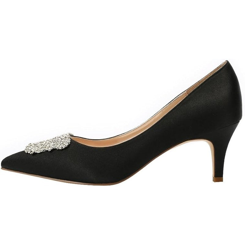 EriJunior Womens 8.5 Black 2.5" Heel Rhinestone Brooch Closed Pointed Toe Shoes
