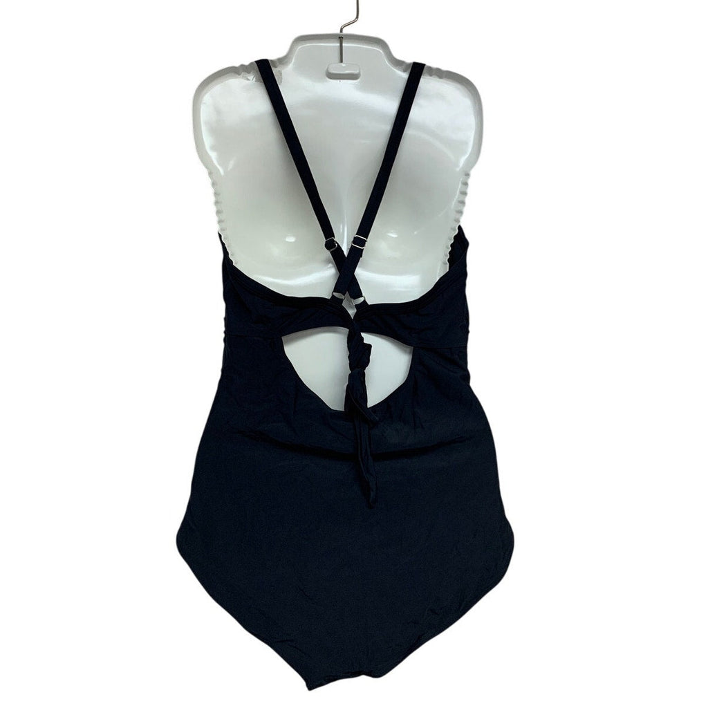 Womens Medium Black Keyhole Thin Strap Back Tie Padded One Piece Swimsuit