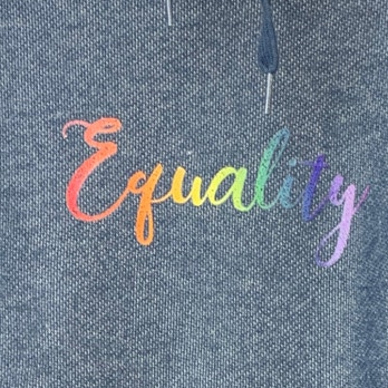 Upcycled Hand Printed Womens Large Equality Rainbow Pride Cross Front Sweatshirt