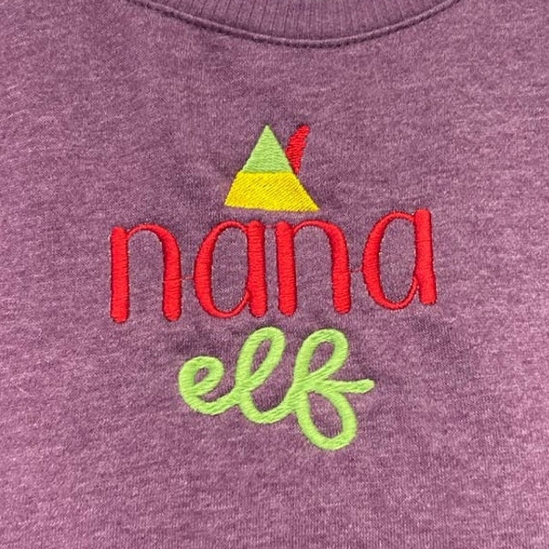 Nana Elf Womens Small Embroidered Christmas Crew Neck Cotton Blend Sweatshirt
