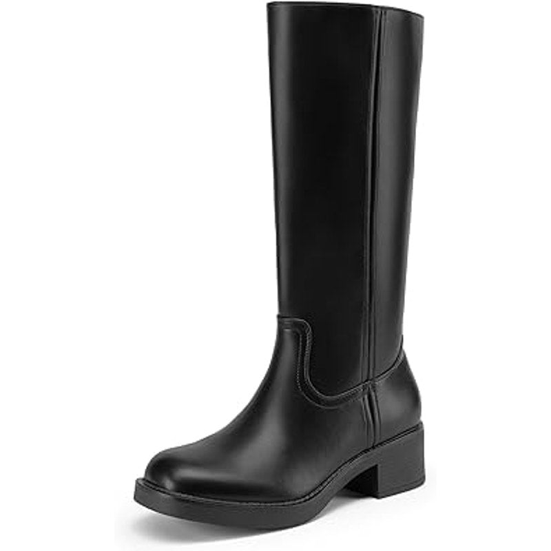 Dream Pairs Womens 9.5 Black Faux Leather Knee High Square Toe Low Heel Boots