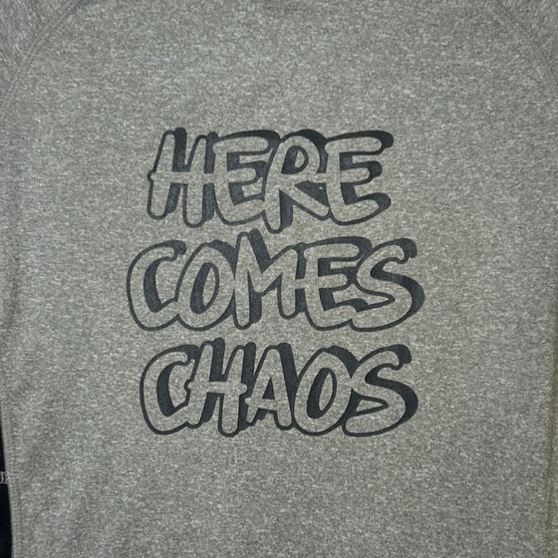New Hand Printed Boys Small Heathered Here Comes Chaos Short Sleeve Tee Shirt