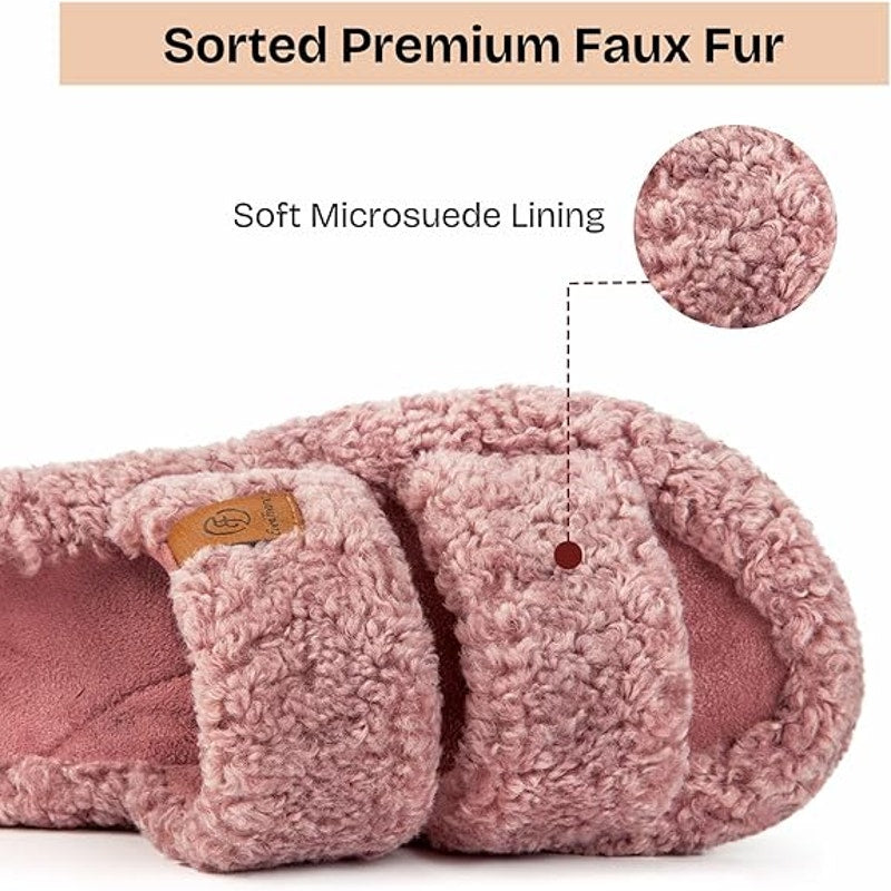 New EverFoams Womens Size 5/6 Pink Fuzzy Open Toe Comfy Memory Foam Slippers