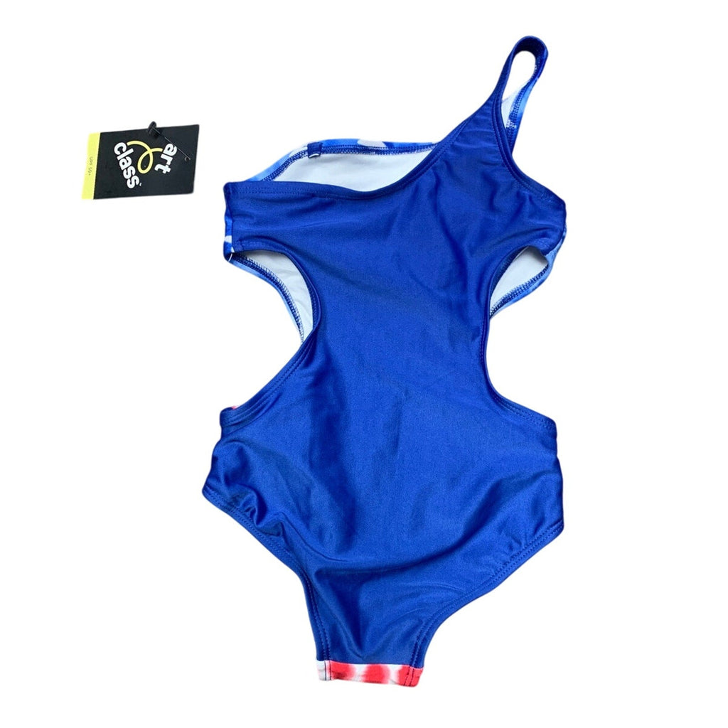 New Art Class Girls Size XL (14) One Shoulder Patriotic USA Stars Swimsuit
