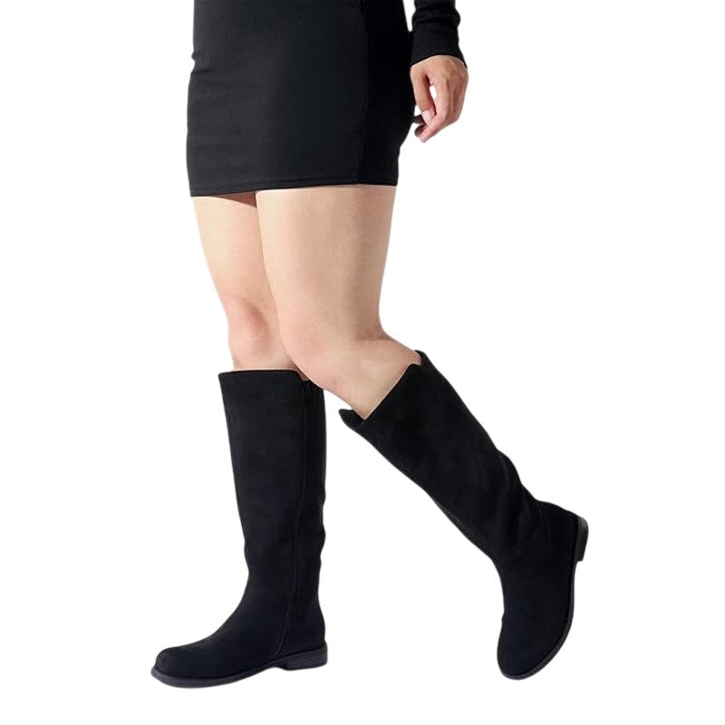 New Shoe'NTale Womens Size 8 Black Faux Suede Wide Calf Knee High Low Heel Boots